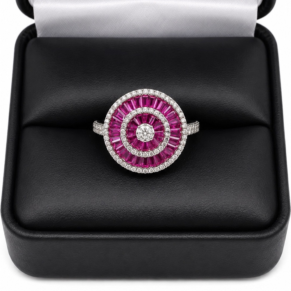 925 Sterling Silver Pink and White CZ Halo Cocktail Ring Size 8